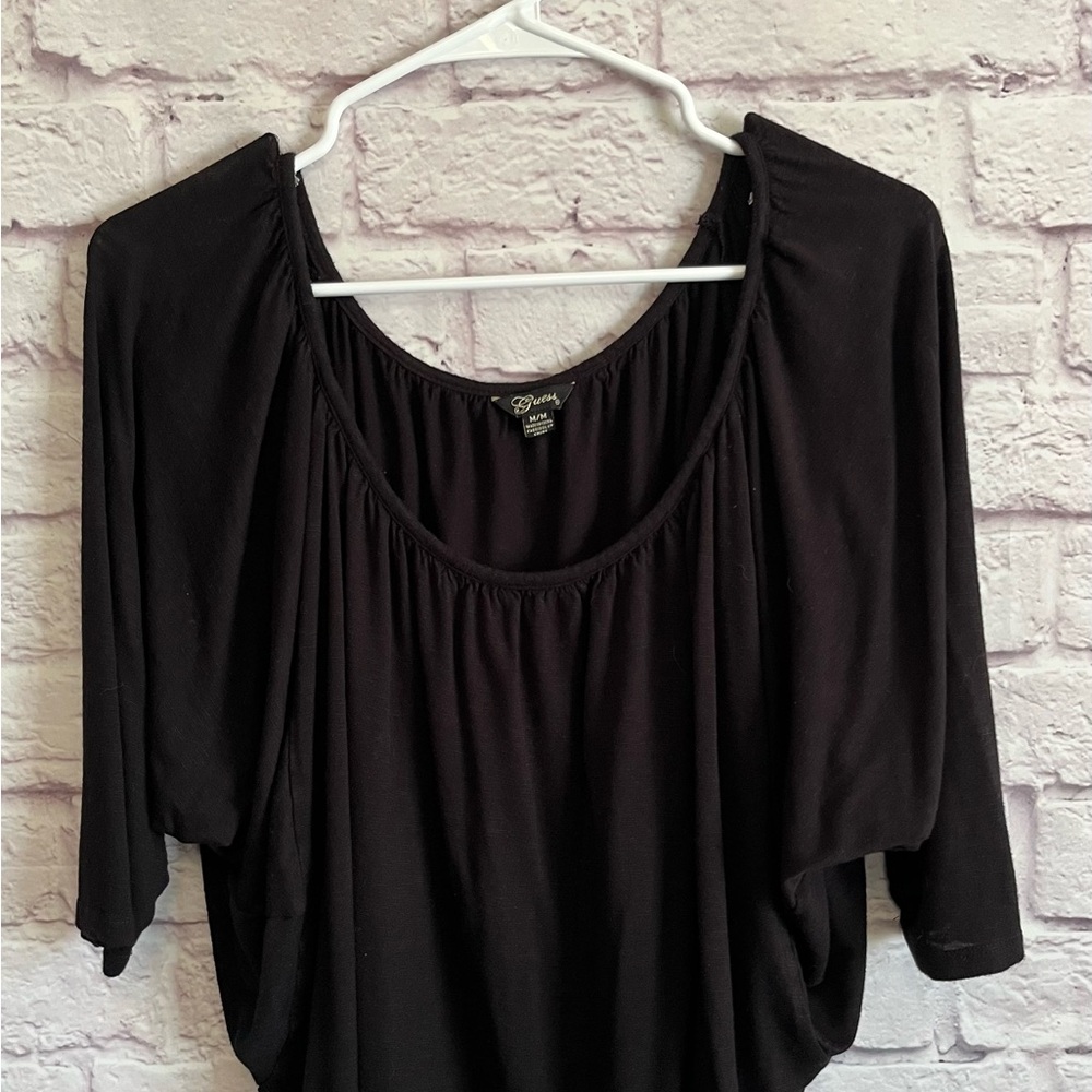 Guess Black Relaxed Ruched Blouse